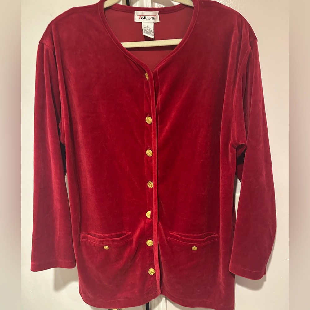 Talbots Red Velvet Jacket with Gold Buttons